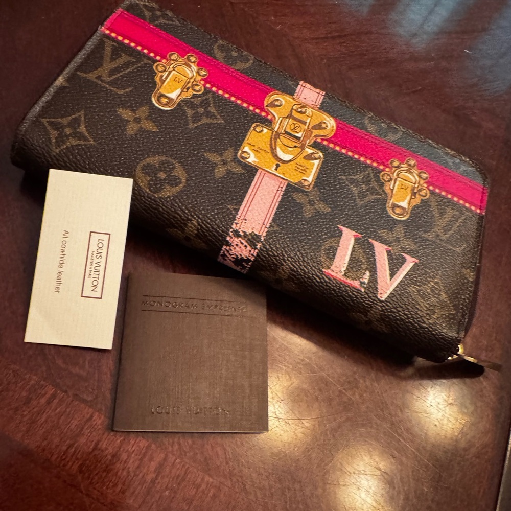 Louis Vuitton Monogram Pink Accent Trunk Zip Wallet